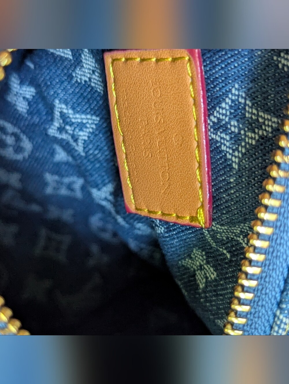 Louis Vuitton Blue Denim Mini Satchel with Tan Handles and Gold Hardware - Picture 5 of 10
